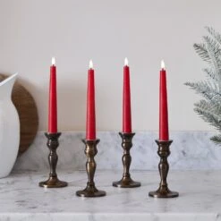 4 TruGlow® Red Remote Control Short LED Taper Candles