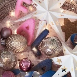 Paper Star Decoration Trio -Holiday Decor Shop Christmas Baubles Festive Felt Garland Paper Star Decorations Micro Lights Illuminated