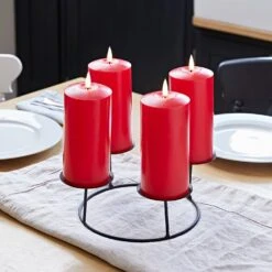 4 TruGlow® Red LED Pillar Candles & Table Candle Holder