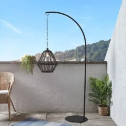Black Cage Solar Outdoor Pendant Light With Stand -Holiday Decor Shop D PENDANT Solar Outdoor Pendant Light With Stand On Balcony 1