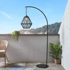 Black Cage Solar Outdoor Pendant Light With Stand