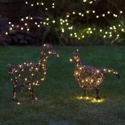 Rattan Duck & Pheasant Figure Solar Lights