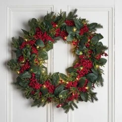66cm Pre Lit Red Berry Christmas Wreath