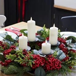 Red Berry Advent Wreath & Slim Ivory TruGlow® Candle Table Decoration