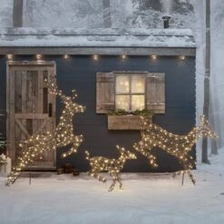 Set Of 3 Regular Harlow Rattan Dual Colour LED Light Up Reindeer Family -Holiday Decor Shop D XX21023 Harlow Rattan 3in1 Light Up Reindeer Family 21