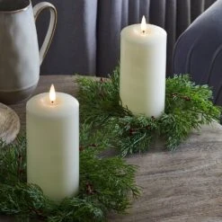 Holiday Decor Shop -Holiday Decor Shop D2 WR2009CA Red Berry Christmas Wreath Candle Ring Duo Truglow LED Ivory Pillar Candles Indoor Table