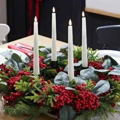 Red Berry Advent Wreath & TruGlow® Taper Candle Table Decoration