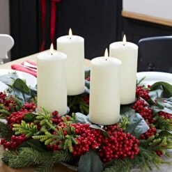 Red Berry Advent Wreath & Ivory TruGlow® Candle Table Decoration