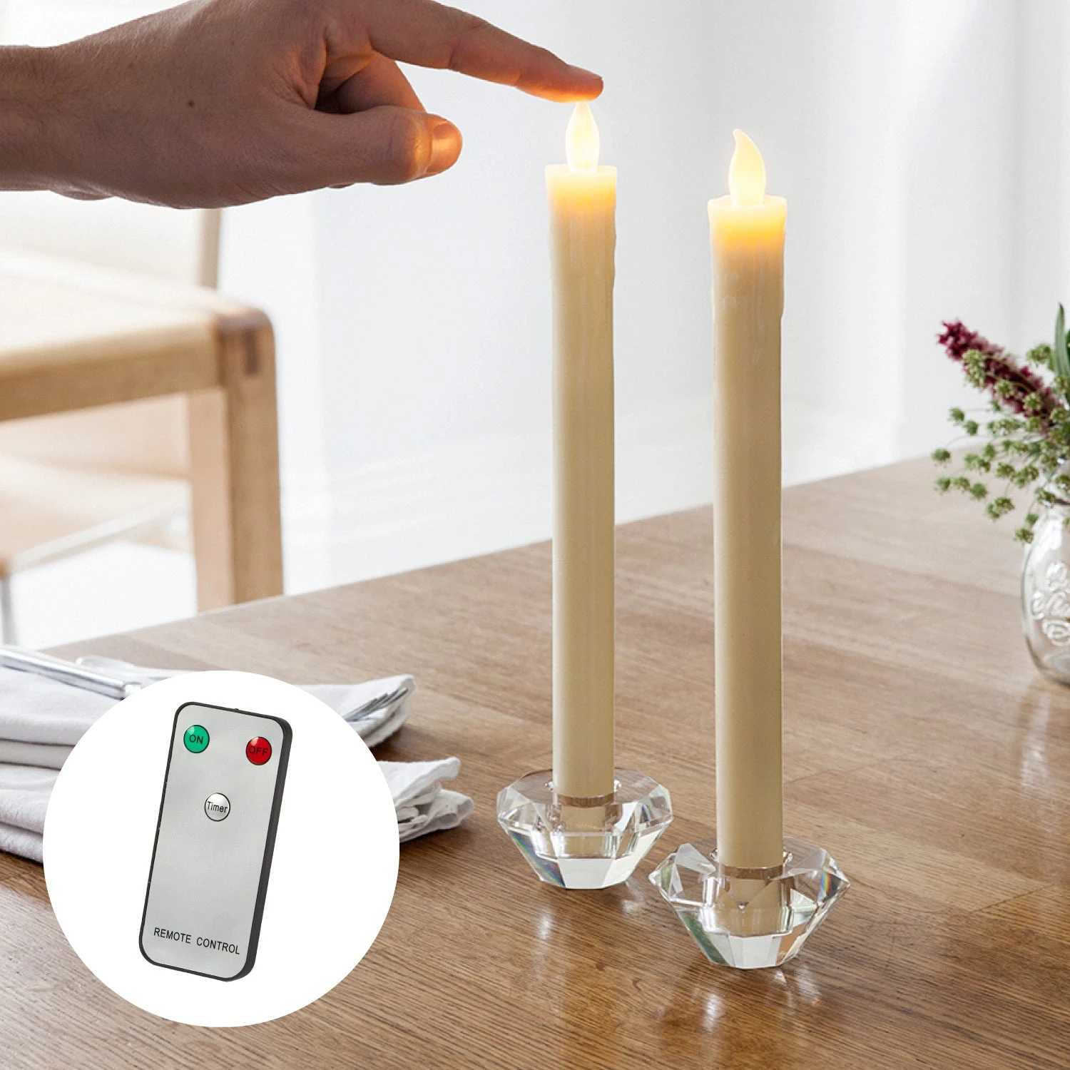 8 Ivory Wax LED Taper Candles, Warm White Flame 2 8 Ivory Wax LED Taper Candles, Warm White Flame - Image 2