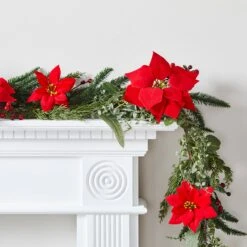 1.75m Poinsettia Christmas Garland
