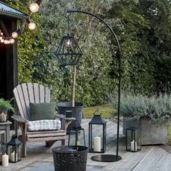 Black Cage Solar Outdoor Pendant Light With Stand -Holiday Decor Shop Garden Decking Lighting Garden Lanterns Outdoor Candles 4