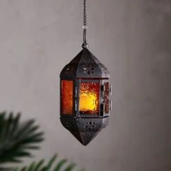 Black Battery Operated Hanging Moroccan Lantern