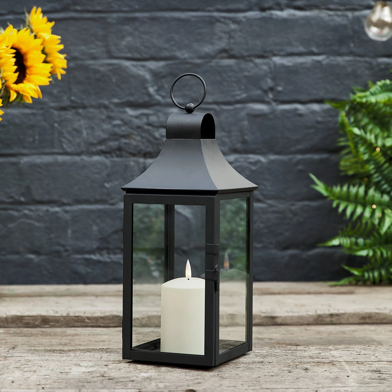 34cm Albury Black Garden Lantern With White TruGlow® Candle 2 34cm Albury Black Garden Lantern With White TruGlow® Candle - Image 2