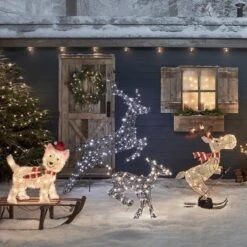 Westie Outdoor Christmas Figure -Holiday Decor Shop LED Westie Reindeer Moose Outdoor Christmas Figures Snowy Cabin