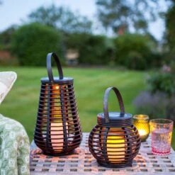 Rattan Solar Lantern Duo