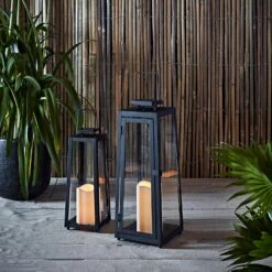 Porto Solar Garden Lantern -Holiday Decor Shop SL17003 Yarra Outdoor Black Solar Candle Lantern Bamboo Duo P2