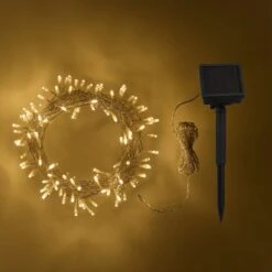 200 Warm White LED Solar Fairy Lights Clear Cable