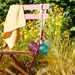 4 Hanging Solar Lights -Holiday Decor Shop SL21009 4 Hanging Colourful Solar Light Bulbs Garden Chair Summer