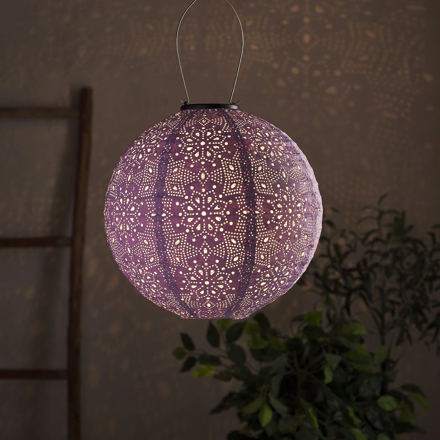 Tyvek Purple Moroccan Hanging Solar Lantern 1 Tyvek Purple Moroccan Hanging Solar Lantern