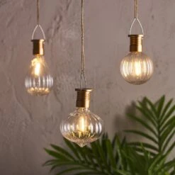 Set Of 3 Warm White Hanging Solar Lights