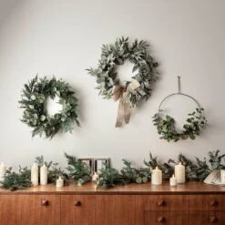 40cm Eucalyptus & Laurel Christmas Wreath -Holiday Decor Shop WR1902 Mixed Foliage Christmas Wreath Drawers P4