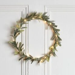 32cm Pre Lit Mistletoe Christmas Wreath