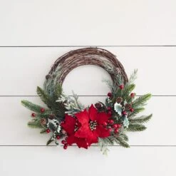 60cm Poinsettia Half Christmas Wreath