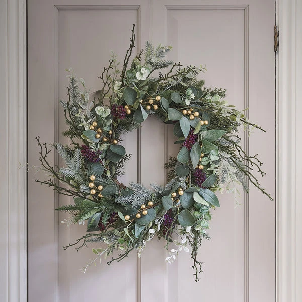 Eucalyptus, Pine & Gold Berry Christmas Wreath And Garland 3 Eucalyptus, Pine & Gold Berry Christmas Wreath And Garland - Image 3