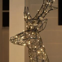 Set Of 3 Regular Harlow Rattan Dual Colour LED Light Up Reindeer Family -Holiday Decor Shop XX2102 Harlow Rattan Stag Light Up Reindeer Close Warm White
