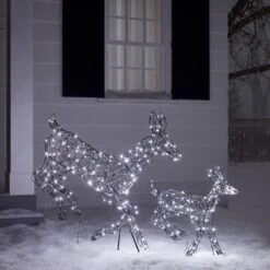 Regular Harlow Rattan Doe & Fawn Dual Colour LED Light Up Reindeer 24v 24 Regular Harlow Rattan Doe & Fawn Dual Colour LED Light Up Reindeer 24v -Holiday Decor Shop XX2103 Harlow Rattan Doe And Fawn Reindeer White