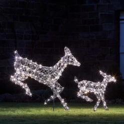 Regular Harlow Rattan Doe & Fawn Dual Colour LED Light Up Reindeer 24v