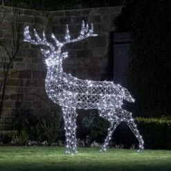 Large Harlow Rattan Stag Dual Colour LED Light Up Reindeer 24v -Holiday Decor Shop XX2104 Harlow Large Rattan Stag Light Up Reindeer Cool White Grass