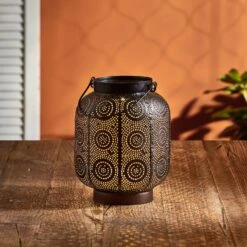 Fes Moroccan Solar Lantern Duo -Holiday Decor Shop sl20009 large moroccan pattern metal solar lantern patio p1 d3187589 899f 4b3f bd8e af904c7c7a4f